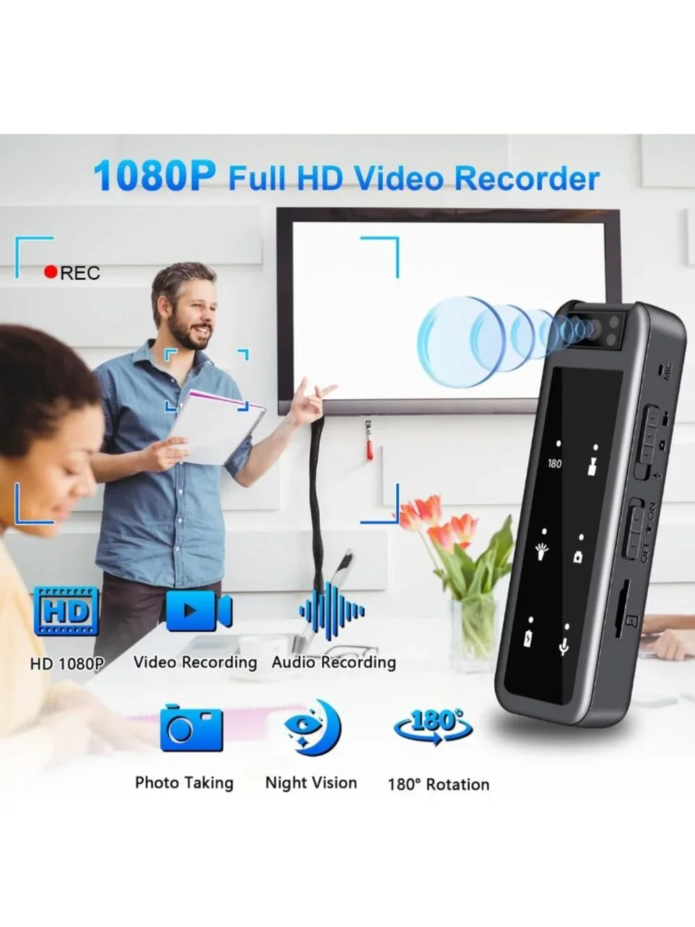 128GB Mini Sports Body Camera, 1080P Wearable Video Recorder, IR Night Vision